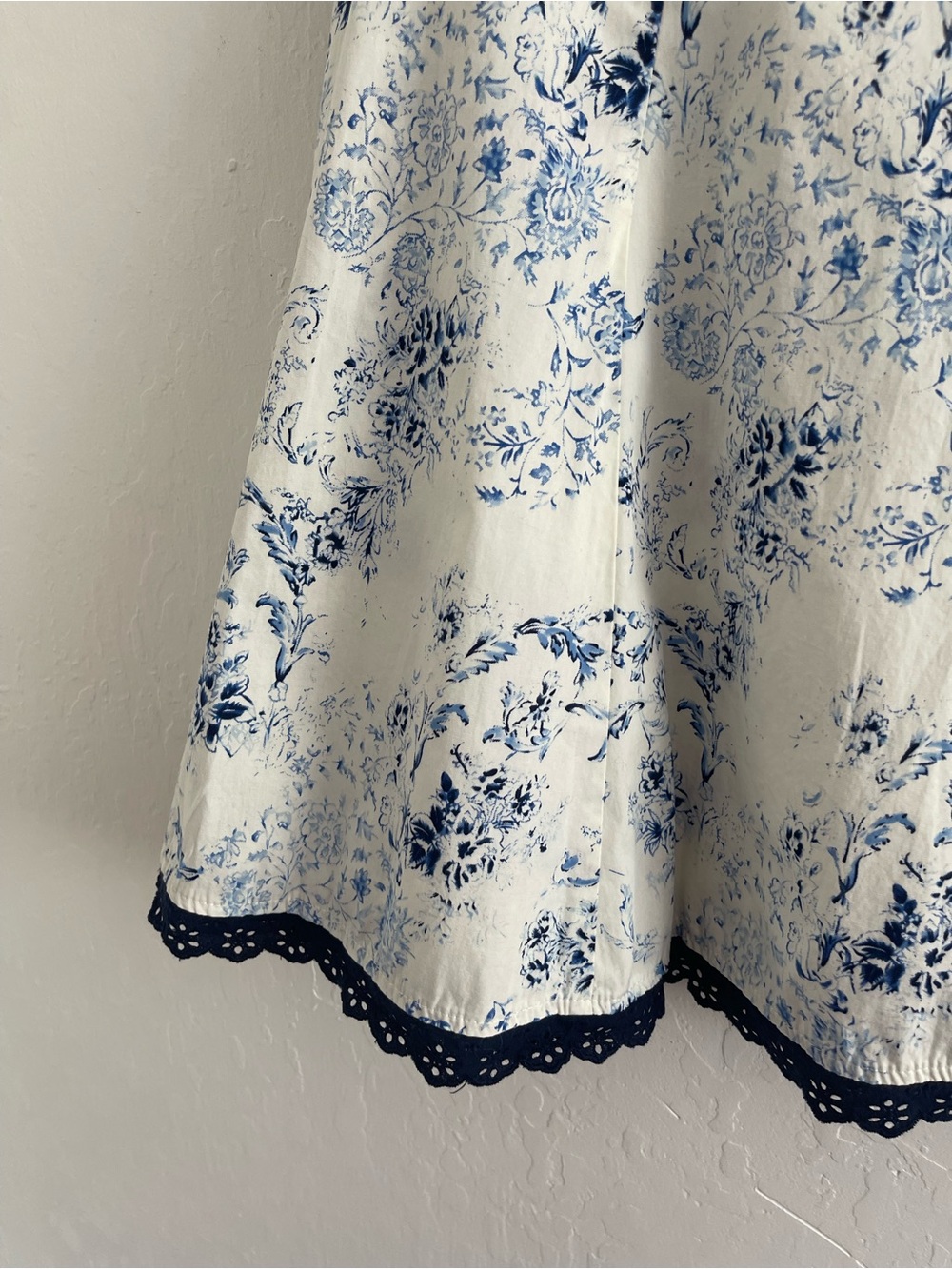 Y2K Tailor B. Moss Ivory Blue Floral Retro Circle Skirt Lace Trim Midi Womens 6 - Picture 5 of 8